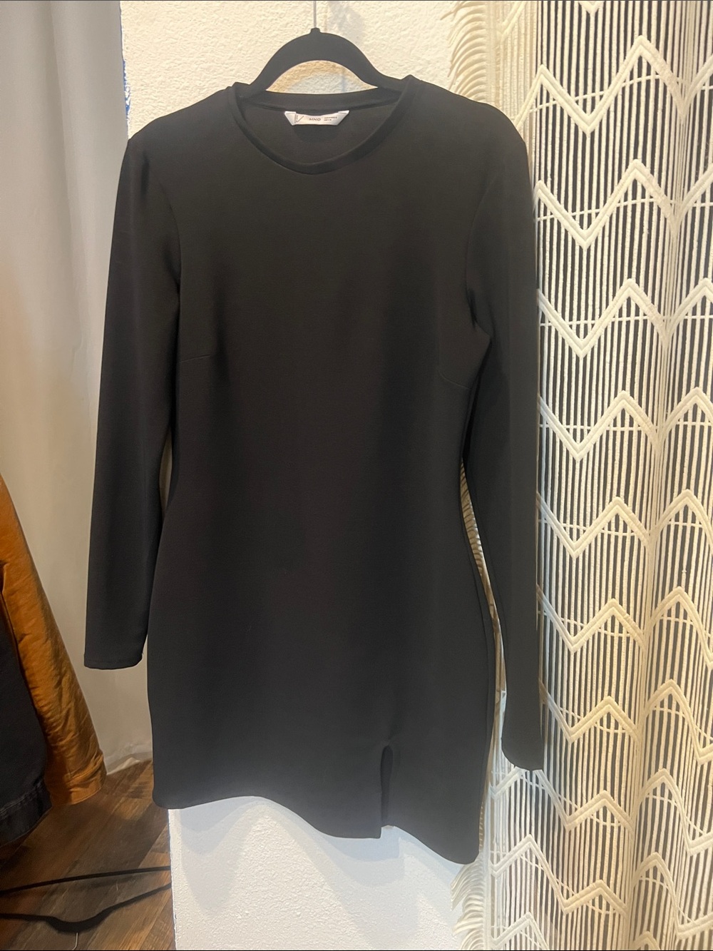 Mango Black Long-Sleeve Crewneck Dress